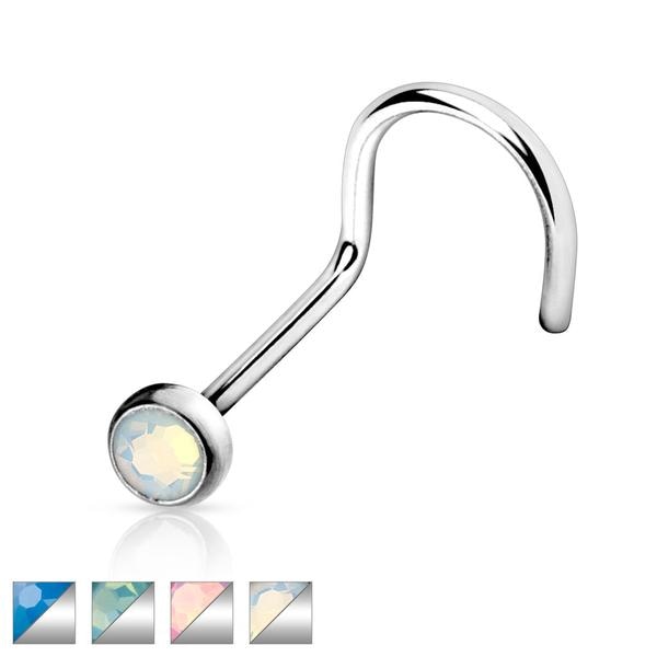 1 st. Skruvbar näspiercing i 316L stål med"press fit"2 mm Opalit 2 Blå