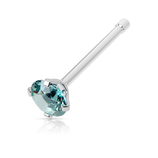 1 st. Näspiercing i 316L Kirurgiskt stål med 3 mm rund CZ 7 Aquamarine