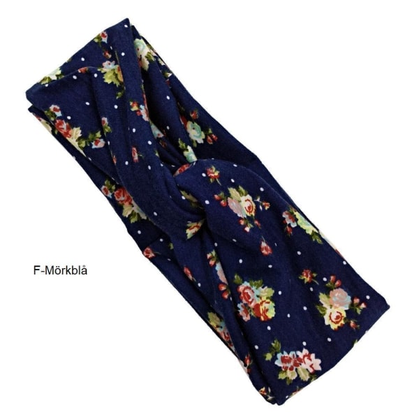 Handsydd Blommig  Stretch Hårband (9 färgval) E-svart