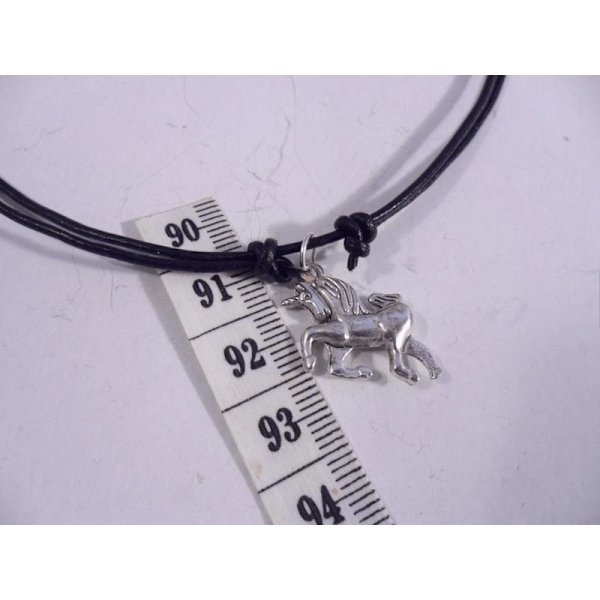 Ställbar läder halsband med unicorn  hänge i tibet silver Unicorn svart