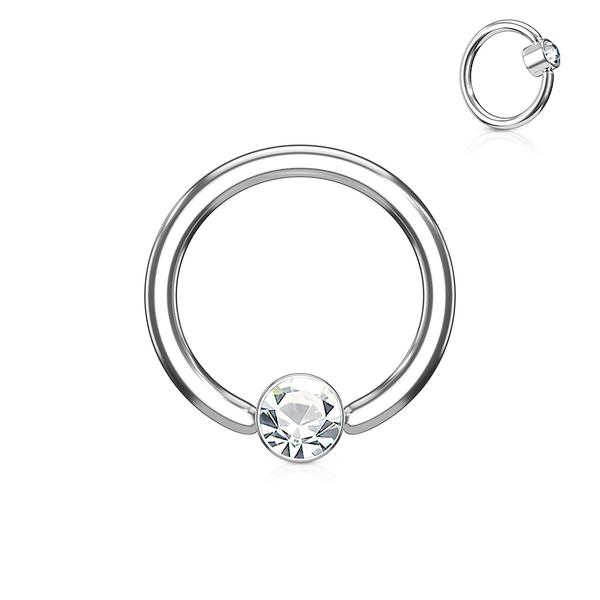 1st. Piercingring i Härdad 316L kirurgiskt stål 1,2x8mm med CZ 4 AB (Aurora Borealis)