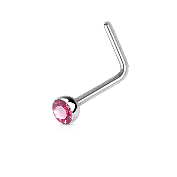 1 L-formad Näspiercing i IP-pläterad 316L stål med  Rosa CZ