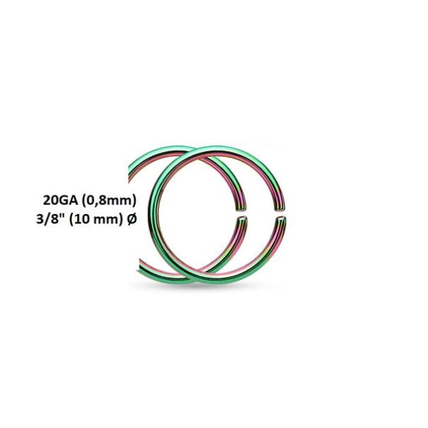 1 Par Piercing ringe i IP Rainbow 316L Stål 0,8 mm tyk 10 mm Ø