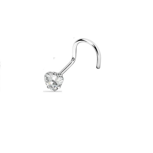 1 stk påskruet næsepiercing i 316L stål / 3 mm Hjerteformet zirkon