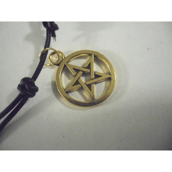 Handknuten Ställbar läder halsband med guldpläterad pentagram 3 brun