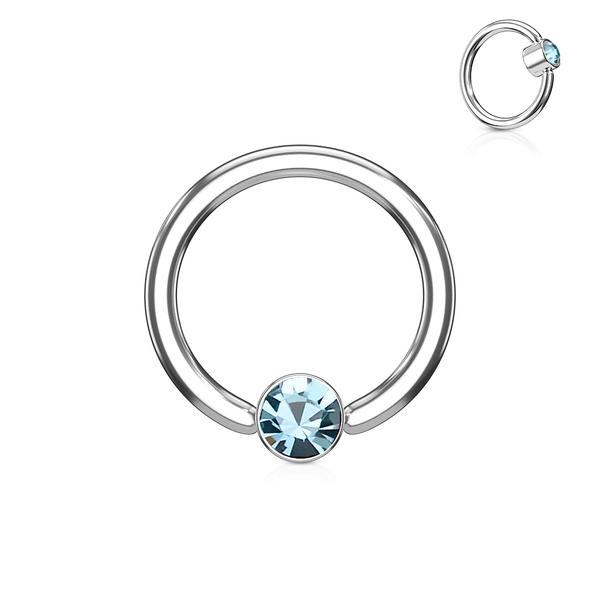 1 stk. Piercingring i herdet 316L kirurgisk stål 1,6x10mm med CZ 1 AB (Aurora Borealis)