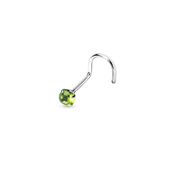 Skruvbar näspiercing i 925 sterling silver med 3 mm Grön CZ