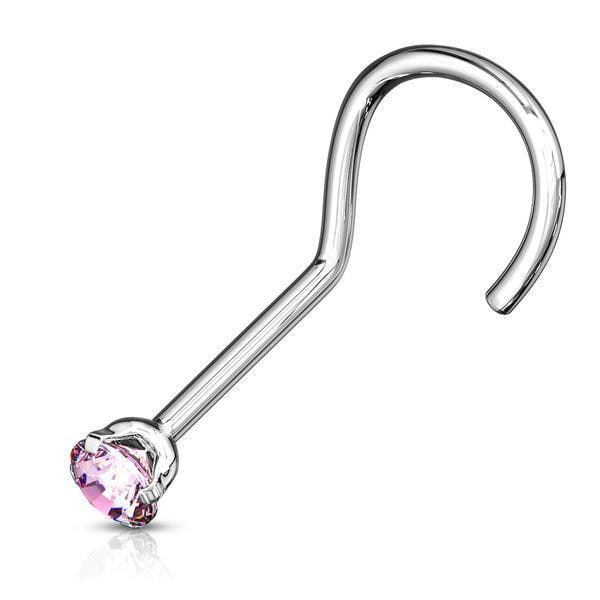 1 st Skruvbar näspiercing i 316L stål med  3 mm CZ( 8 färgval) 7 Rosa