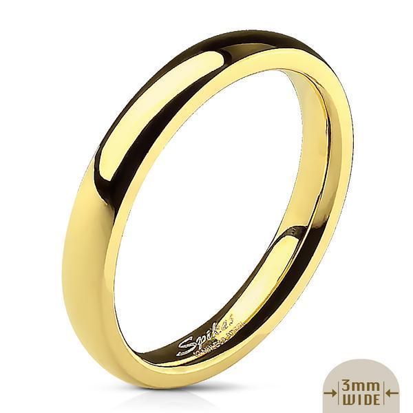 3 mm. bred glatt konveks ring i gullbelagt 316L stål   7  = 17,32 mm. 
