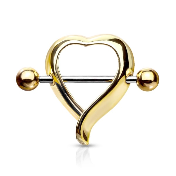 Hjerteformet brystvorteskjoldring i gullbelagt 316L stål Gold