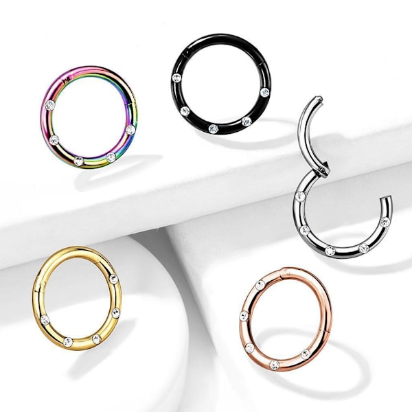 10 mm Segmentring i IP 316L kirurgisk stål med 5 Hvide CZ 5 Rose Guld