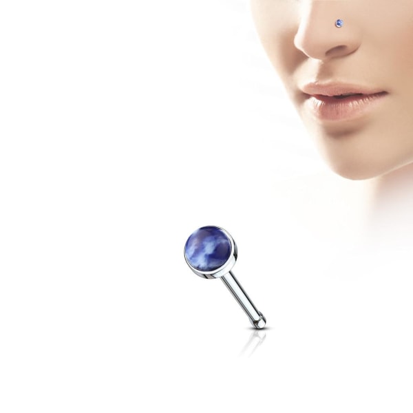 1 stk. Nesepiercing i 316 Kirurgisk stål med 3 mm. halvedelsten 6 Sodalite Blå