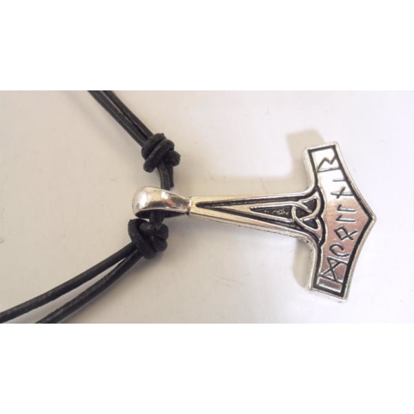 Handgjord Regelbar läder halsband med Tors hammare (3 färg val) 1 svart