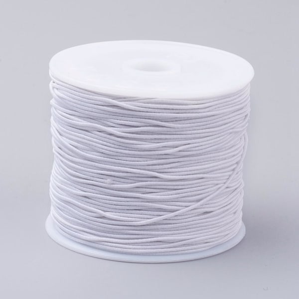 Rull med ca 24-27 mt Hvit nylonkledd elastisk tråd 0,8 mm