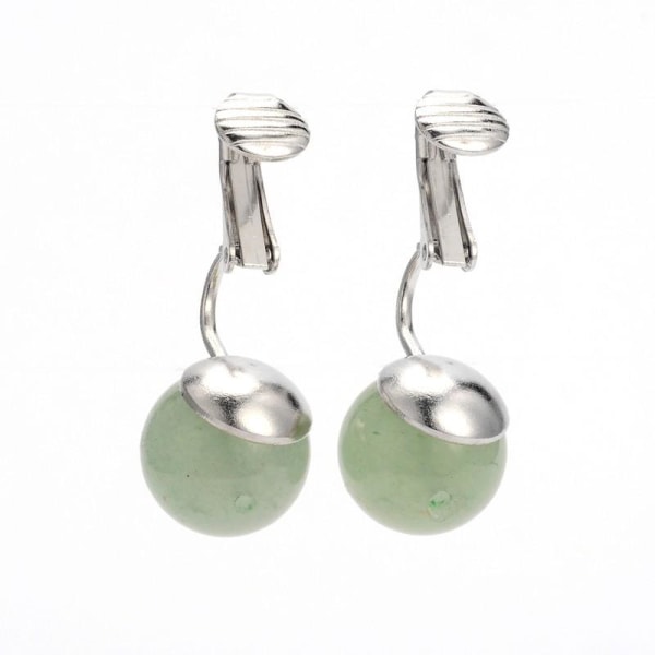 1 par clip øreringe med 12 mm. rund grøn jade