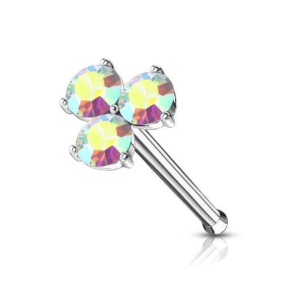 1 St. Näspiercing i 316L Kirurgiskt stål med 3 runda CZ Multicolor