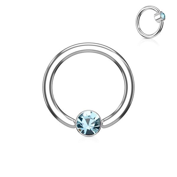 1 stk. Piercingring i herdet 316L kirurgisk stål 1,6x12 mm med CZ 1 AB ( Aurora Borealis )