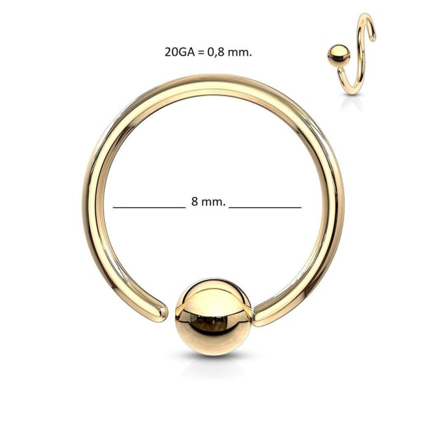 Fleksibel BCR-ring i IP Gullbelagt 316L stål 20GA-8mm Ø