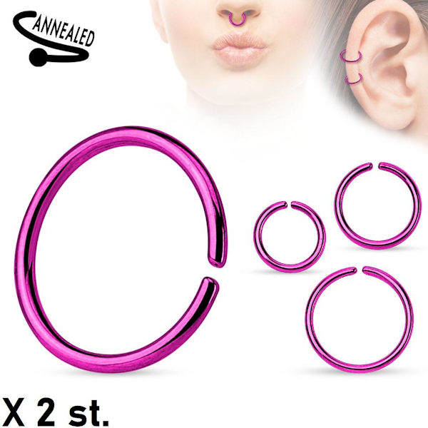 2st. 10 mm Piercing ring i annealed 316L Kirurgisk stål  (8 val) 1 Fuxia