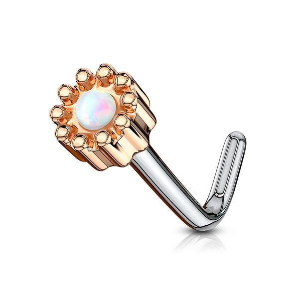1 St. L-Formad näspiercing i 316L kirurgiskt stål med Opal 3 Stål/Blå Opal