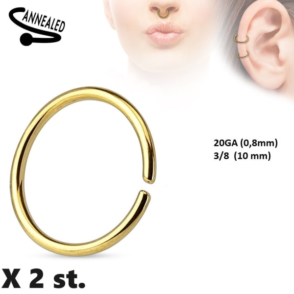 OBS! 2X10 mm Guldpläterad Piercing ring i 316L Kirurgiskt stål