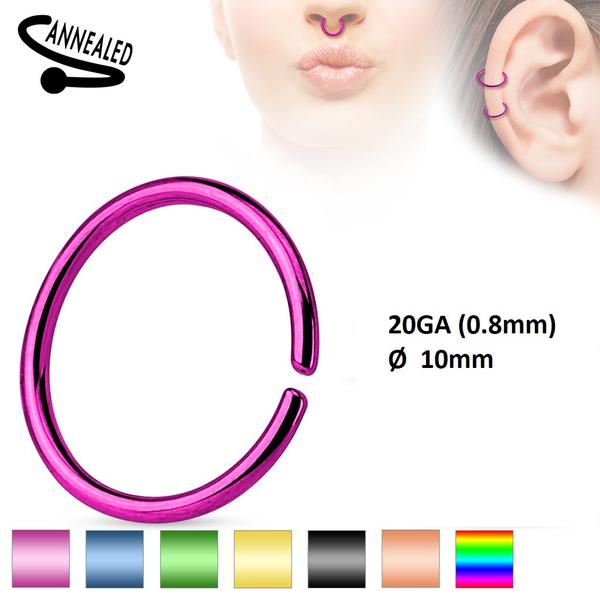 2 stk. 10 mm Piercing ring i glødet 316L kirurgisk stål (8 valg) 1 Fuxia