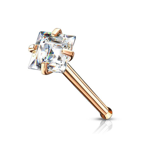 1 Näspiercing i IP Pläterad 316L stål med 2,5 mm Rosa Fyrkantigt CZ 4 Stål / rosa CZ