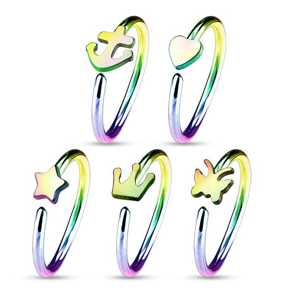 Pakkauksessa 5 lävistysrengasta 316L kirurgista terästä 3 Rainbow