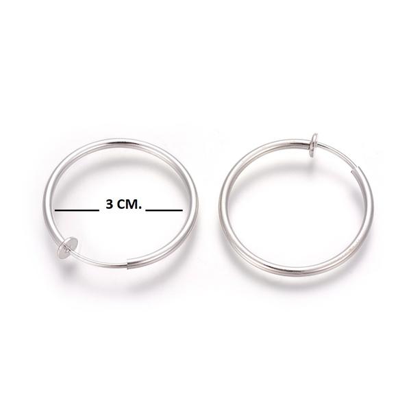 1 par sølvbelagte Clip On-ringer 30 mm i diameter