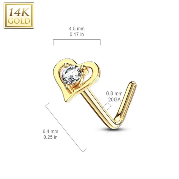 1 Hjärtformad L-näspiercing i14 karat guld med 2mm Vit CZ Vit