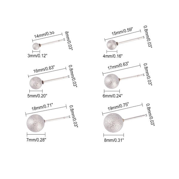 OBS! 2 par Studs i Kirurgiskt stål med 4 mm Sandblästrade  kulor 4 mm x2