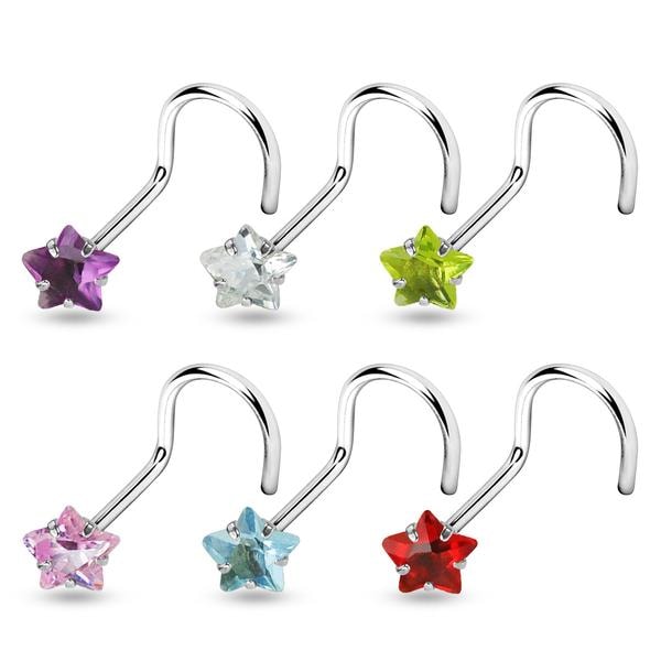 Påskruet næsepiercing i 316L stål med 3 mm stjerneformet zirkon 4 rosa