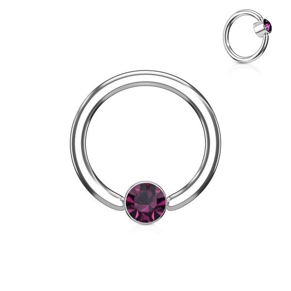 1st. Piercingring i Härdad 316L kirurgiskt stål 1,2x8mm med CZ 8 Svart