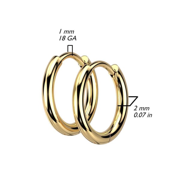 1 par 8 mm Hoops øreringe i Guid Plated 316L kirurgisk stål Gold