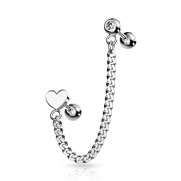 Barbell Linked kæde med figur og hvid CZ i 316 kirurgisk stål 1 Hjärta
