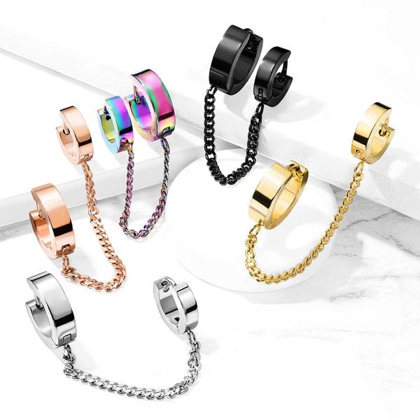 Tragus Linked kæde med Hoops øreringe i IP-316L kirurgisk stål 4 Stål