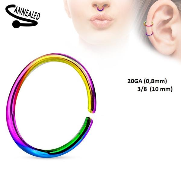 1 Par Piercing ringar i IP  316L Stål 0,8 mm tjock 10 mm Ø 4 Rainbow