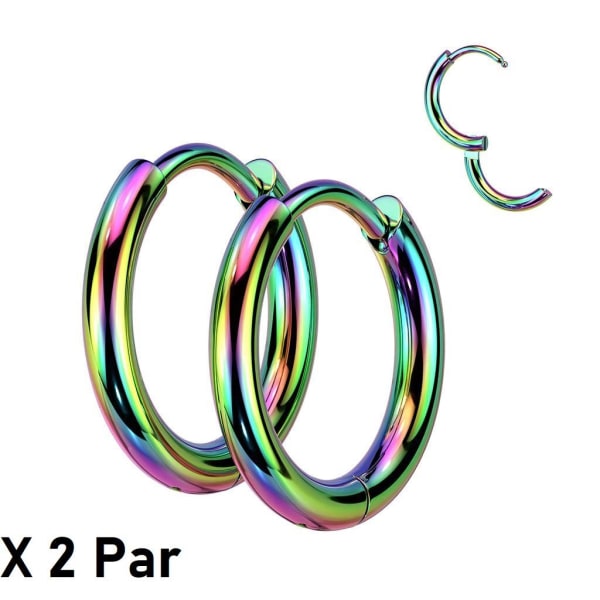 OBS! 2 Par10 mm Hoops örhängen i Rainbowpläterad 316L stål multifärg