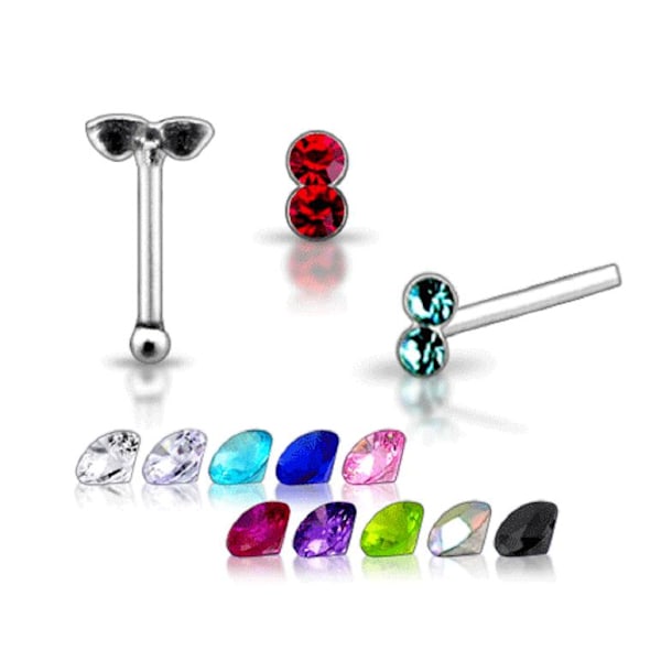 1 st. Näspiercing i 925 silver med 2 strass stenar 9 AB (aurora borealis) 9 AB (aurora borealis)