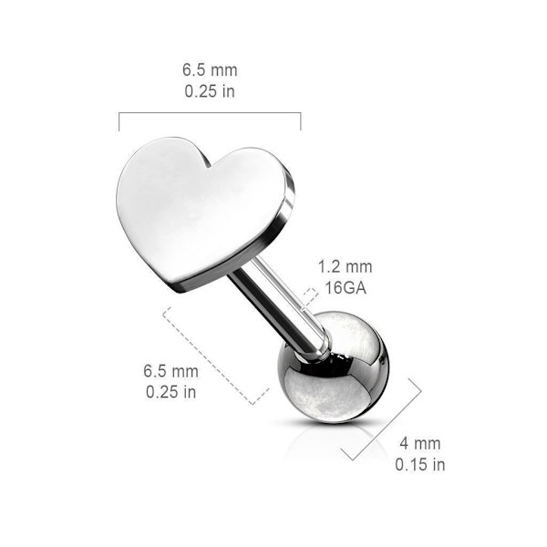 Sydämenmuotoinen Tragus/Rustolävistys/Stud IP-316L teräs (5 vaihtoehtoa) 1 Stål