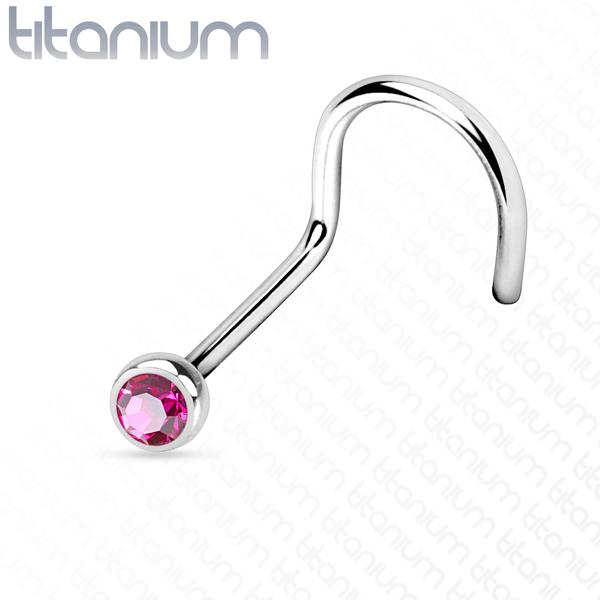 Påskrudd nesepiercing i Grade 23 Titanium med "press fit" zirkon 5 fuxia