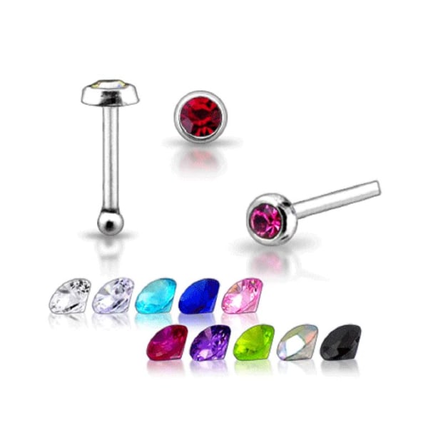 1 st. Rund näspiercing i 925 sterling silver med 2 mm. strass(k) 7 lila