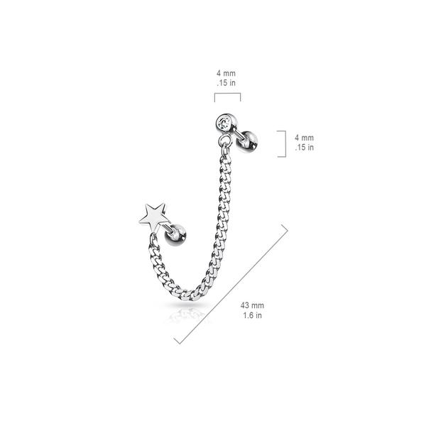 Barbell Linked kæde med rund og hvid CZ i 316 kirurgisk stål