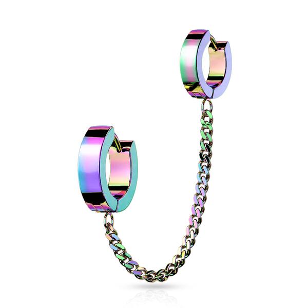 Tragus Linked ketju Hoops-korvakoruilla IP-316L kirurgista terästä 5 rainbow