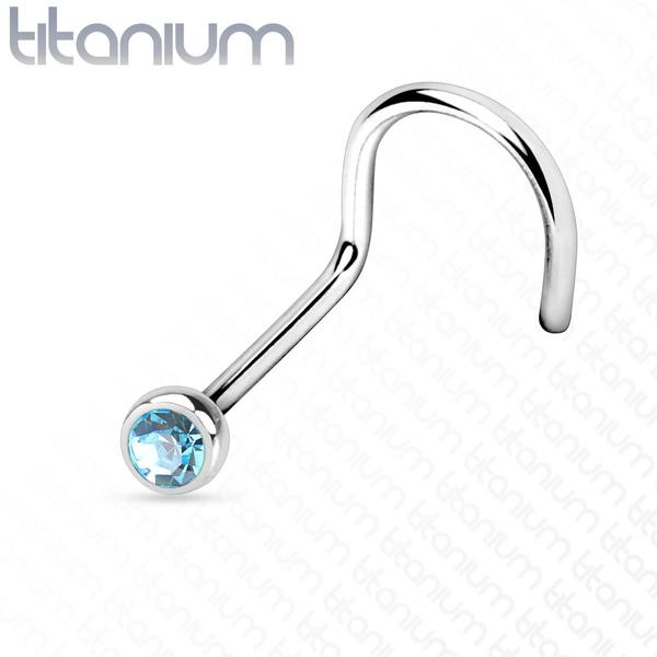 Skruvbar näspiercing i Grade 23 Titanium med "press fit" zirkon 2 aurora borealis (AB)