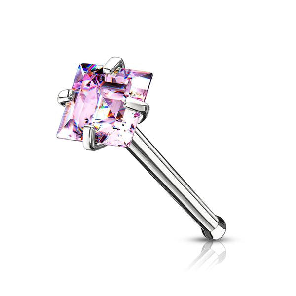 1 Näspiercing i IP Pläterad 316L stål med 2,5 mm Aqua Fyrkantigt CZ 5 Stål/ Aquamarine CZ