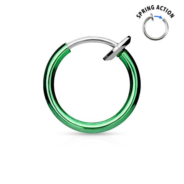 Clip On titanbelagt nesering (ikke-piercing septum) clip on ring grön