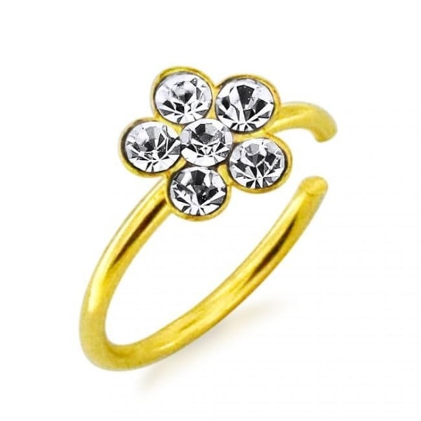 1 Blomformad Piercing ring i silver med Guldöverdrag /6 vita CZ