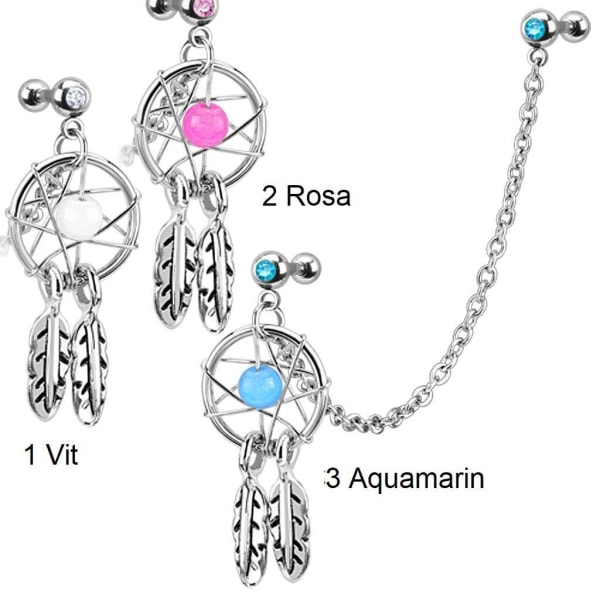 1 stk Trommelfanger Tragus/kjede med stein i IP-316L kirurgisk stål Pink