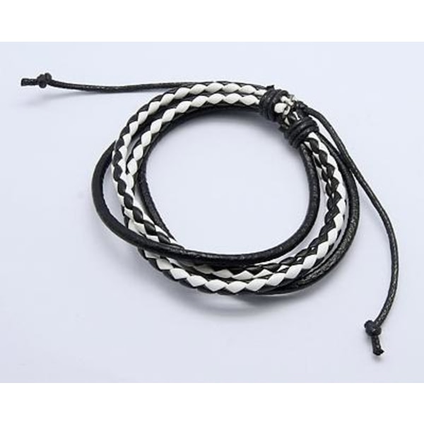 Justerbart armbånd med sort/hvid flettet PU-læder og glat læder nr 3